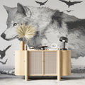 Running Wolf and Bat Swarm Mural Wallpaper — Engraving Style Mural Wallpaper - room preview 02