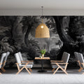 Vintage Jungle Engraving Mural Wallpaper — Architectural Monochrome Mural Wallpaper - room preview 02
