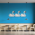 Minimalist Swan Trio Mural Wallpaper — Serene Blue Graphic Mural Wallpaper - room preview 02