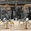 Vintage Rainforest Path Mural Wallpaper — Monochrome Botanical Art Mural Wallpaper - room preview 02