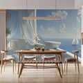 Mediterranean Balcony Chandelier Mural Wallpaper — Coastal Elegance Mural Wallpaper - room preview 02