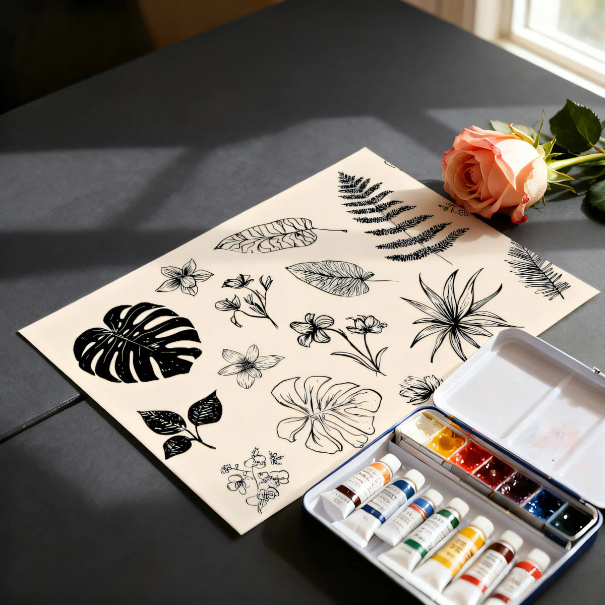 Vintage Botanical Specimen Mural Wallpaper — Black and Cream Study Mural Wallpaper - room preview 02