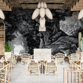 Monochrome Forest Etching Mural Wallpaper — Detailed Nature Scene Mural Wallpaper - room preview 02