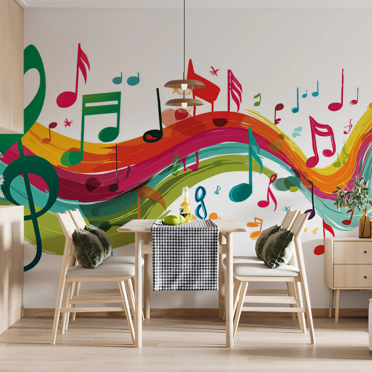 Rainbow Musical Notes Mural Wallpaper — Artistic Melody Design Mural Wallpaper - room preview 02
