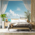 Coastal Balcony View Mural Wallpaper — Tropical Ocean Horizon Mural Wallpaper - room preview 02