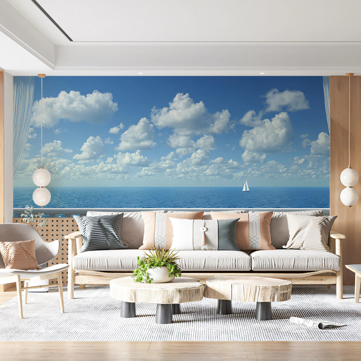 Mediterranean Balcony Seascape Mural Wallpaper - room preview 02