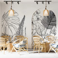 Minimalist Tropical Flora Mural Wallpaper — Clean Botanical Line Art Mural Wallpaper - room preview 02