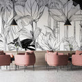 Monochrome Tropical Foliage Mural Wallpaper — Graphic Leaf Design Mural Wallpaper - room preview 02