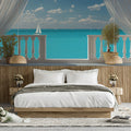Mediterranean Balcony Mural Wallpaper — Coastal Sailboat Horizon Mural Wallpaper - room preview 02