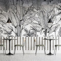 Ink Sketch Banana Leaf Mural Wallpaper — Monochromatic Botanical Mural Wallpaper - room preview 02