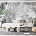 Monochrome Botanical Mural Wallpaper — Ink Sketch Jungle Mural Wallpaper - room preview 02