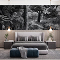 Primeval Fern Grove Mural Wallpaper — Dramatic Monochrome Etching Mural Wallpaper - room preview 02