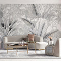Monochrome Jungle Line Art Mural Wallpaper — Sophisticated Botanical Mural Wallpaper - room preview 02