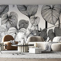 Botanical Sketch Mural Wallpaper — Monochrome Floral Line Art Mural Wallpaper - room preview 02