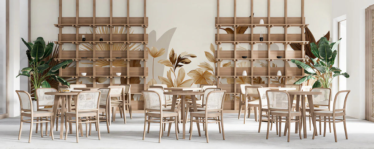 Sepia Tropical Flora Mural Wallpaper — Panoramic Botanical Border Mural Wallpaper - room preview 02