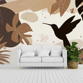 Abstract Hummingbird & Botanical Mural Wallpaper — Earthy Matisse Style Mural Wallpaper - room preview 02