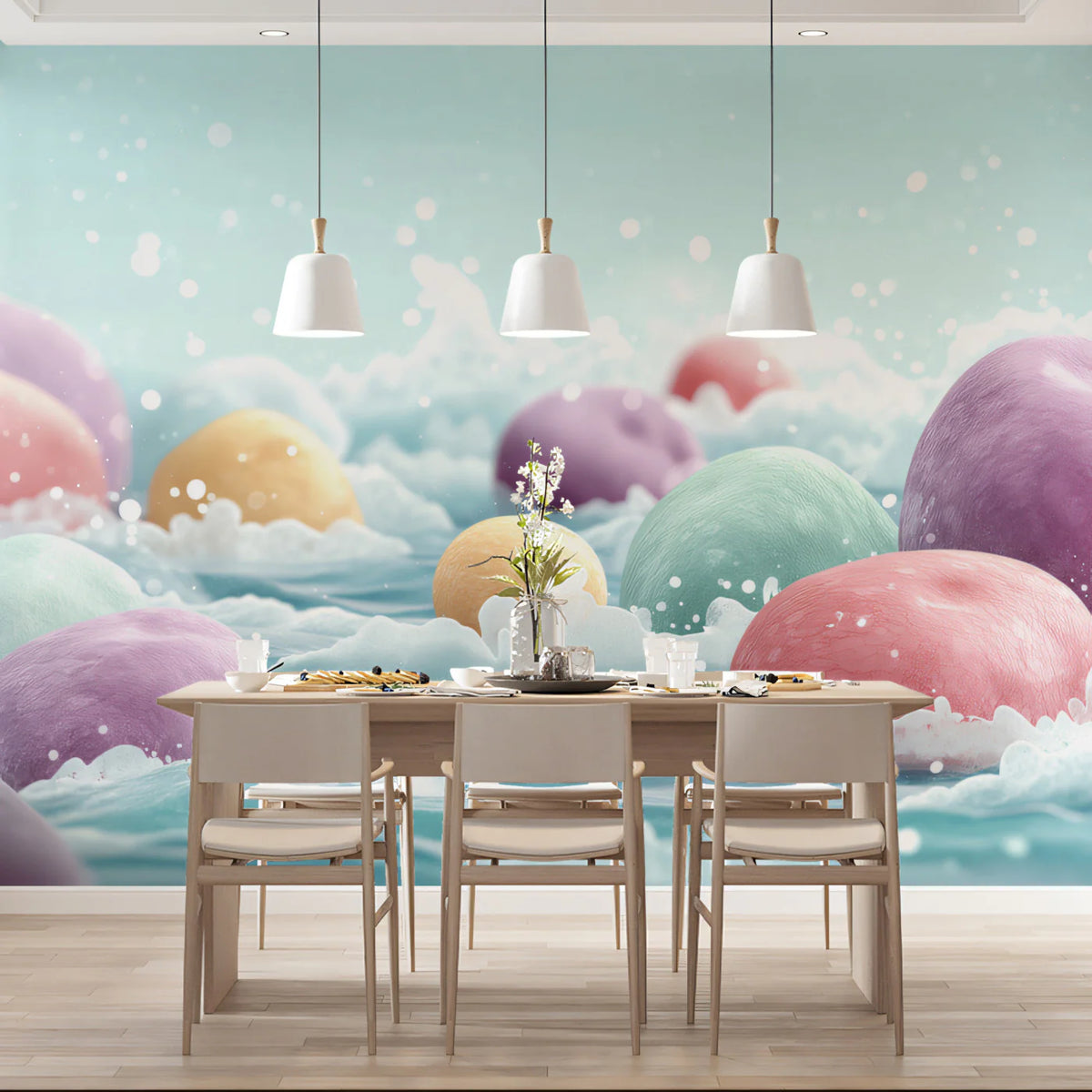 Dreamy Pastel Pebbles Mural Wallpaper Soft Sea Foam Art Mural Wallpaper - room preview 02