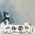 Winter Penguin Landscape Mural Wallpaper — Whimsical Blue Scene Mural Wallpaper - room preview 02
