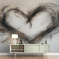 Abstract Charcoal Heart Mural Wallpaper — Expressive Artistic Design Mural Wallpaper - room preview 02