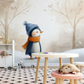 Winter Penguin Woodland Mural Wallpaper — Whimsical Snowy Scene Mural Wallpaper - room preview 02