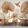 Golden Botanical Line Art Mural Wallpaper — Tropical Sketch Mural Wallpaper - room preview 02
