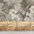 Vintage Tropical Hummingbird Mural Wallpaper — Sepia Line Art Mural Wallpaper - room preview 02