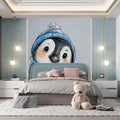 Winter Penguin Sketch Mural Wallpaper — Whimsical Illustration Mural Wallpaper - room preview 02