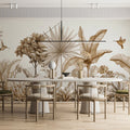 Sepia Tropical Palm Mural Wallpaper — Detailed Botanical Sketch Mural Wallpaper - room preview 02