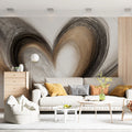 Abstract Heart Sketch Mural Wallpaper — Artistic Gold and Charcoal Mural Wallpaper - room preview 02