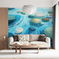 Stylized River Stones Mural Wallpaper — Calming Water Illustration Mural Wallpaper - room preview 02