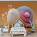 Fluffy Snail Mural Wallpaper — Whimsical Gradient Creature Mural Wallpaper - room preview 02