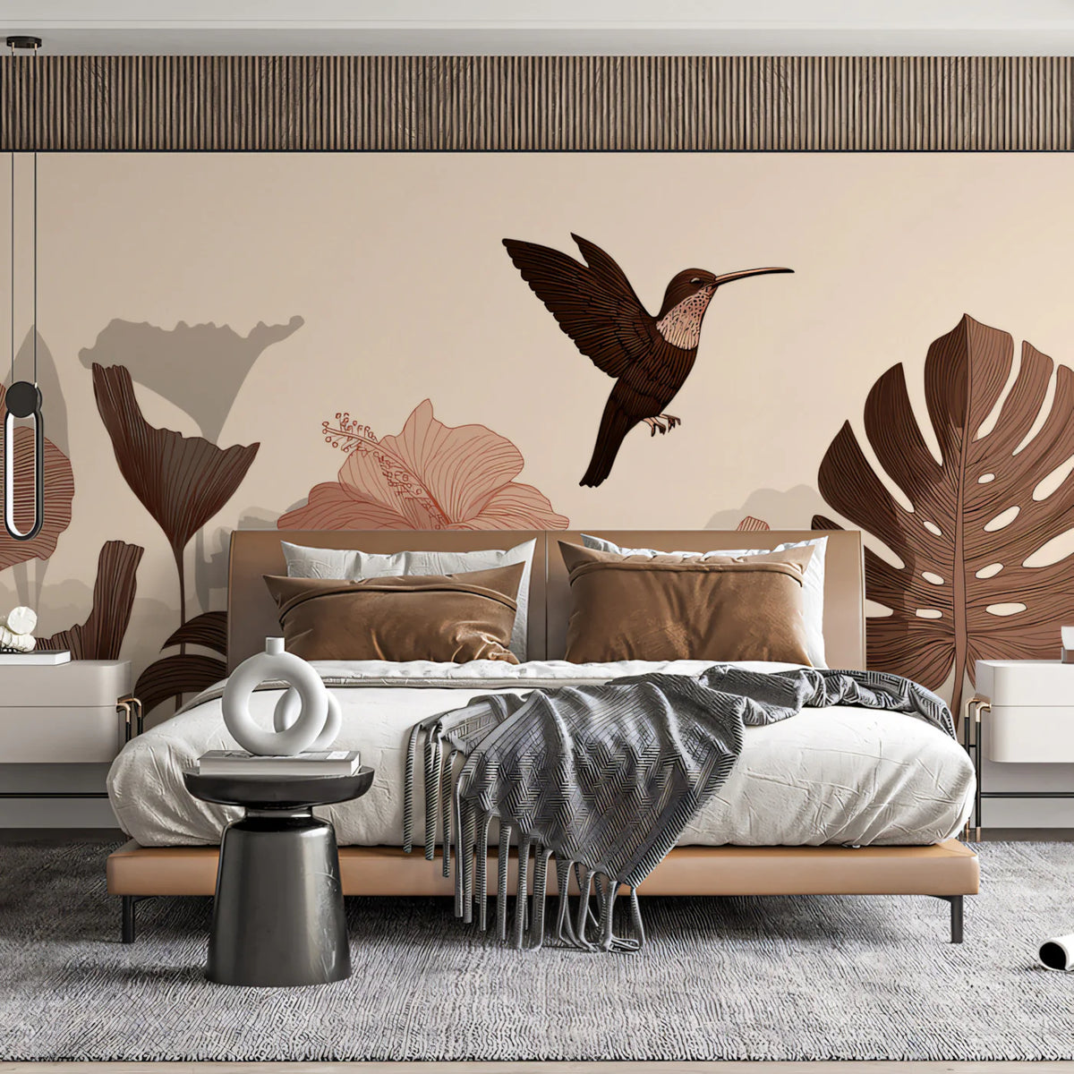 Vintage Tropical Garden Mural Wallpaper in Sepia Tones Mural Wallpaper - room preview 02