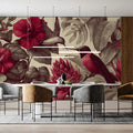 Vintage Hibiscus and Hummingbird Mural Wallpaper — Botanical Art Mural Wallpaper - room preview 02