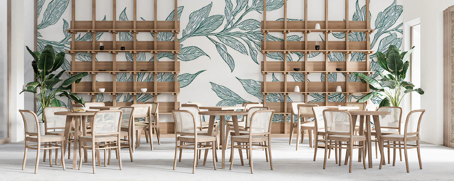 Nature Wallpaper Mural – Natural Wall Mural – Green Botanical Sketch — Delicate Vine Pattern
