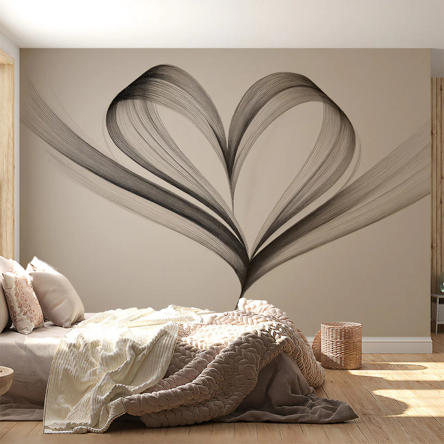 Schwebeband-Herz-Wandbild-Tapete — Minimalistische Skizzenkunst-Wandbild-Tapete