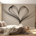 Floating Ribbon Heart Mural Wallpaper — Minimalist Sketch Art Mural Wallpaper - room preview 02