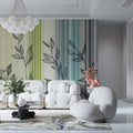 Linear Botanical Stripe Mural Wallpaper — Modern Nature Art Mural Wallpaper - room preview 02
