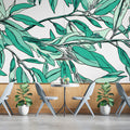 Teal Willow Branch Mural Wallpaper — Artistic Botanical Illustration Mural Wallpaper - room preview 02