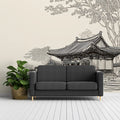 East Asian Pavilion Mural Wallpaper — Zen Line Art Illustration Mural Wallpaper - room preview 02