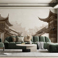 Ancient Architecture Mural Wallpaper — Sepia Line Drawing Mural Wallpaper - room preview 02