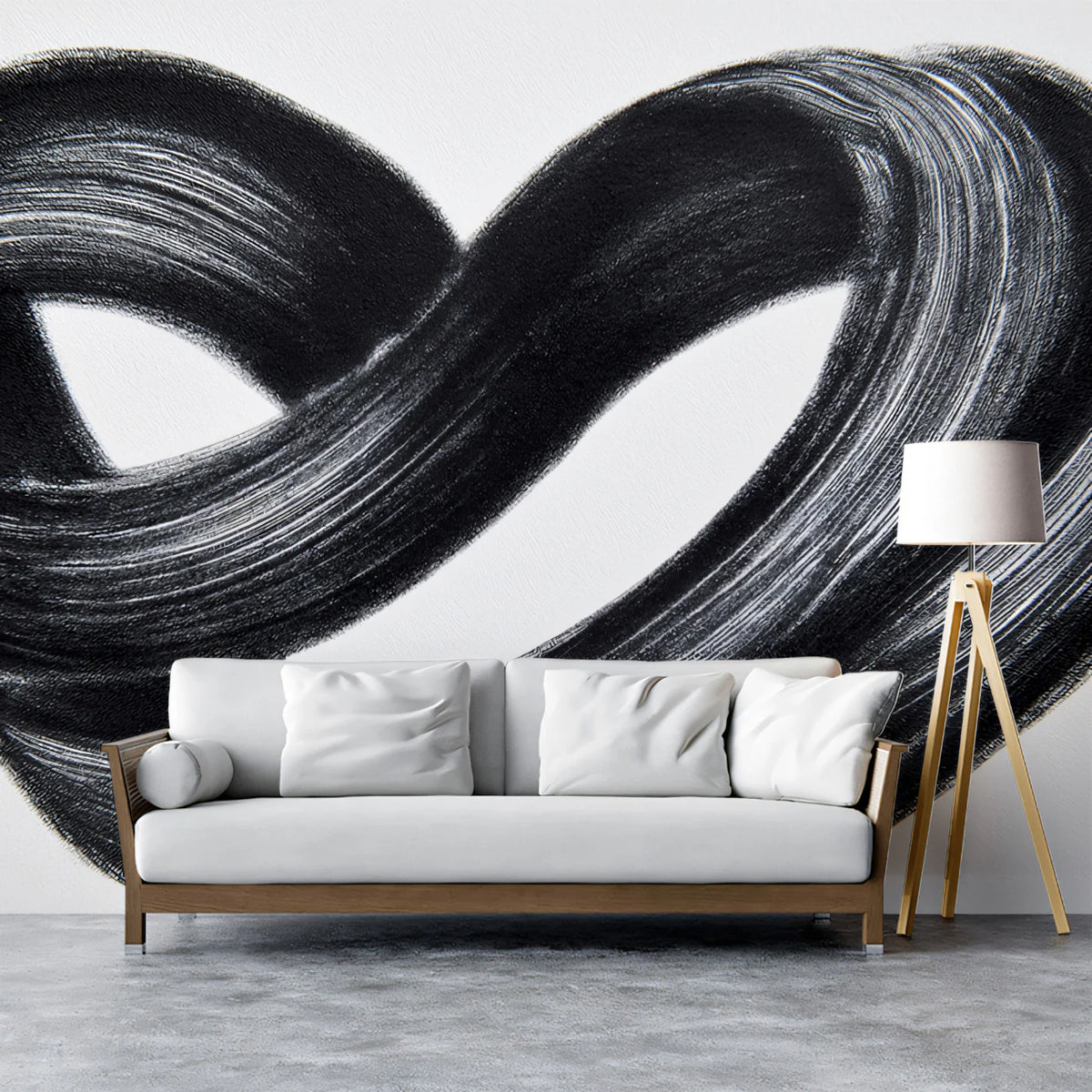 Infinity Heart Mural Wallpaper — Minimalist Brushstroke Art Mural Wallpaper - room preview 02