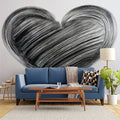 Striated Heart Brushstroke Mural Wallpaper — Modern Ink Art Mural Wallpaper - room preview 02