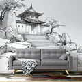 Ink Wash Temple Gate Mural Wallpaper — Architectural Sketch Design Mural Wallpaper - room preview 02