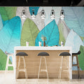 Abstract Teal and Lime Leaf Mural Wallpaper — Modern Botanical Mural Wallpaper - room preview 02