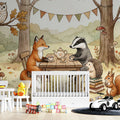 Forest Tea Party Woodland Animal Mural Wallpaper — Whimsical Decor Mural Wallpaper - room preview 02