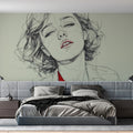 Minimalist Female Portrait Mural Wallpaper with Red Accent Mural Wallpaper - room preview 02