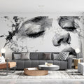 Shattered Contour Portrait Mural Wallpaper — Artistic Line Art Mural Wallpaper - room preview 02