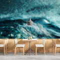Impressionist Seascape Mural Wallpaper — Deep Teal Ocean Waves Mural Wallpaper - room preview 02
