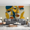 Cubist Abstract Faces Mural Wallpaper — Artistic Geometric Design Mural Wallpaper - room preview 02