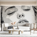 Abstract Contour Portrait Mural Wallpaper — Minimalist Line Art Mural Wallpaper - room preview 02